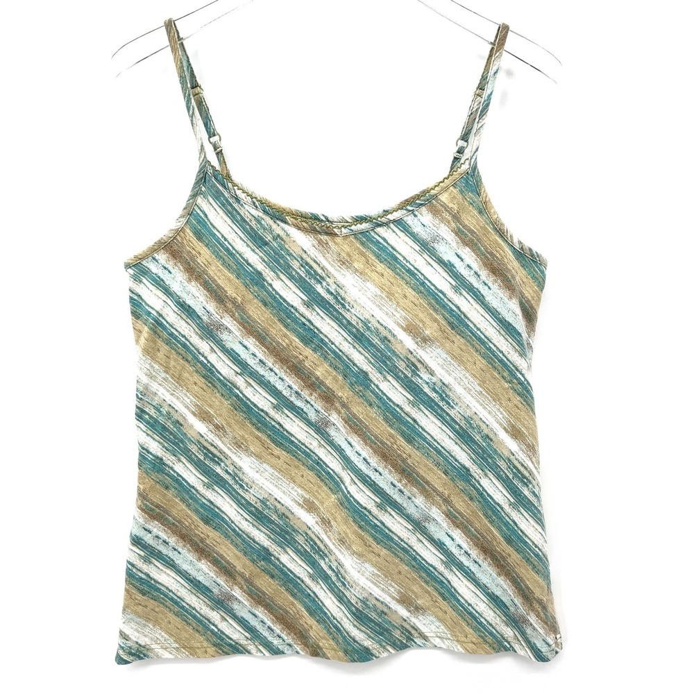 Y2K Faded Glory Cami Tank Top Size L Striped Goblin‎ Granola Girl Green Brown